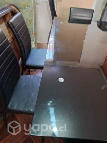Comedor mesa de vidrio negra gruesa con seis silla