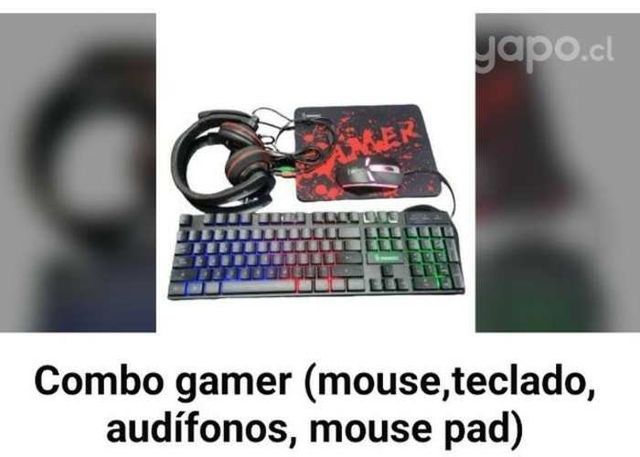 Kit gamer mouse,teclado,audífonos y mouse pad