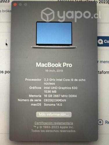 MacBook Pro intel i9 de 16 pulgadas