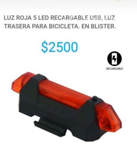 LUZ Roja 5 LED RECARGABLE USB