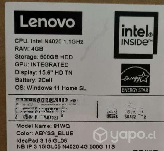 Notebook Lenovo IdeaPad 3 15IGL05