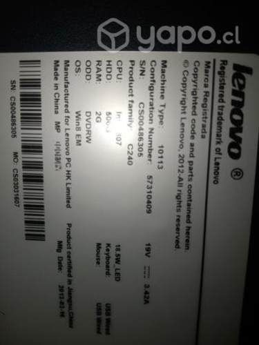 Pc escritorio Lenovo