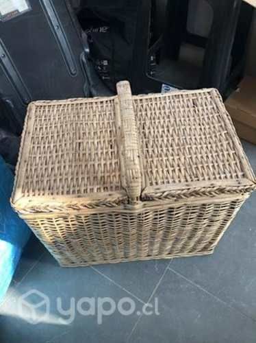 Dos 2 canastos mimbre picnic tejidos costurero