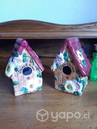 Juego salero y pimentero de loza 10 cm, hermosos