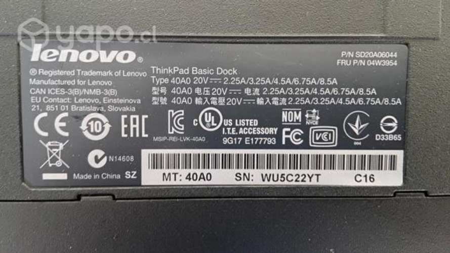 Base Docking cargador/ basic para notebooks Lenovo