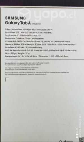 Tablet Samsung galaxy tab A8 + SPen