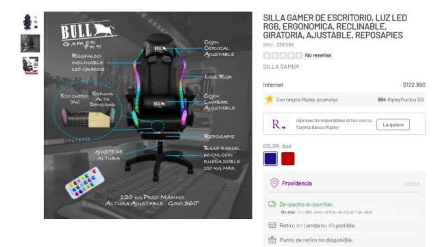 Silla Gamer de escritorio, luz RGB - ergonómica