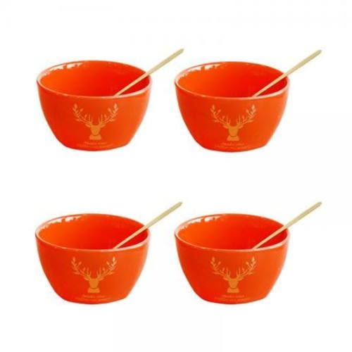 Set de 4 pocillos soperos con cucharas doradas