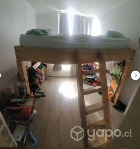 Cama alta Madera Pino 2 plazas Matrimonial