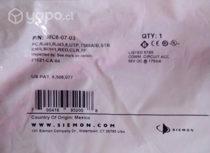 Cable, latiguillo, RJ45, RJ45, categoría 6, UTP,