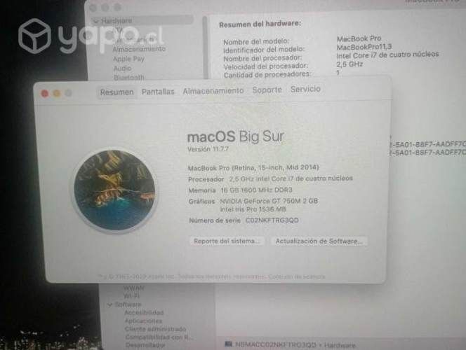 Macbook Pro 15" retina año 2014