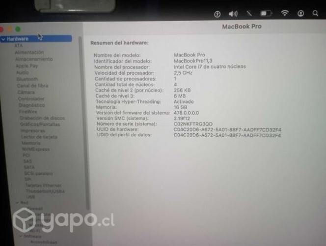 Macbook Pro 15" retina año 2014