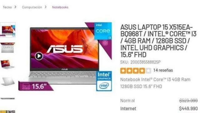 Notebook Asus X515ea-bq968t 128 Ssd/8gb De Ram/i3