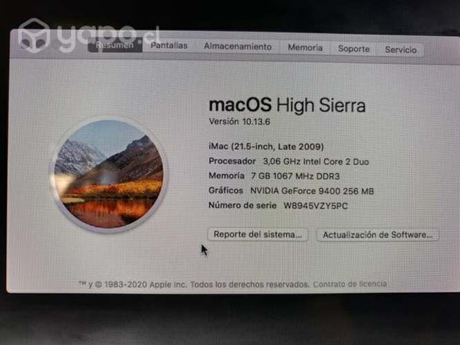 IMac 21,5 Intel core2 duo 3,06 gb 2009 7gb 500gb