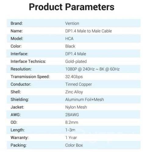 Cable DisplayPort. 1.5 metros. Versión 1.4