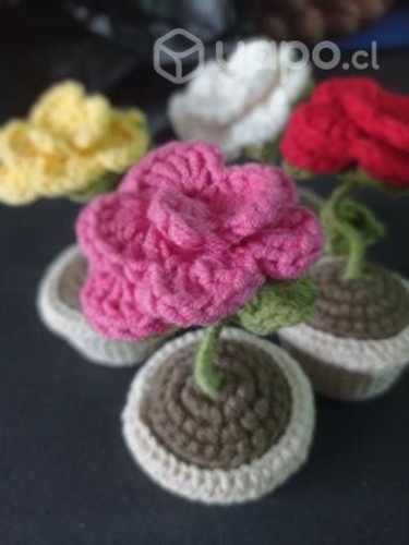 Flor en macetero tejida