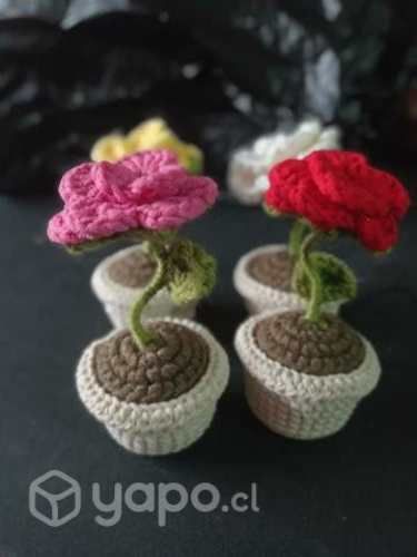 Flor en macetero tejida