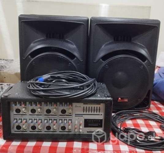 Mixer amplificador completo con cables y parlantes