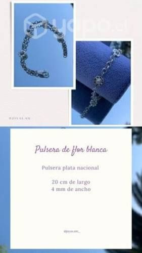 Pulsera de flor blanca Plata nacional