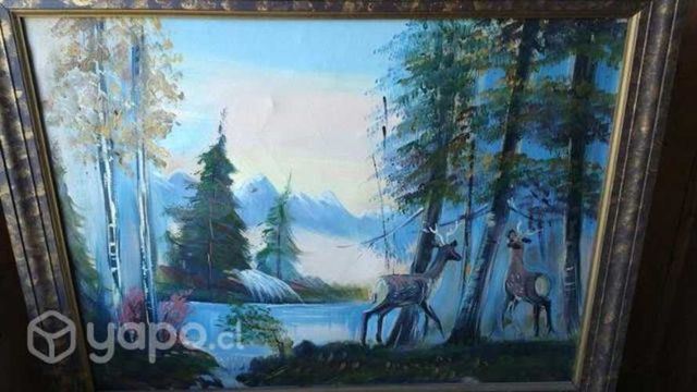 Antiguo óleo sobre tela enmarcado grande,adorno