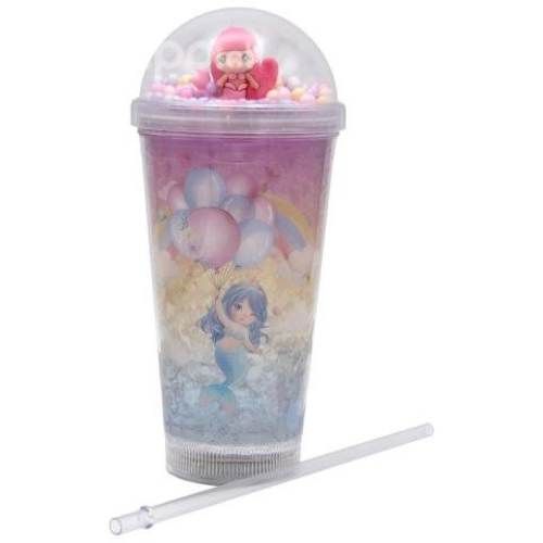 Vaso Bombilla Diseño Sirena Rosa Pelotitas y Luz