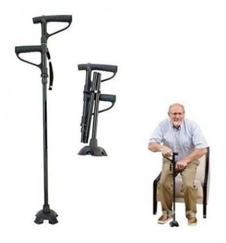 Baston Plegable 4 Puntos Apoyo Luz Led Doble Mango