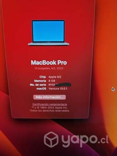 Macbook pro 13.3 M2 8gb ram 256 ssd