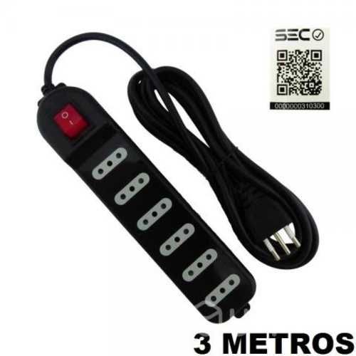 Alargador Electrico 3 Metros, 6 Entradas Con Switc