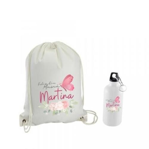 Bolso morral 100% algodón +botella agua