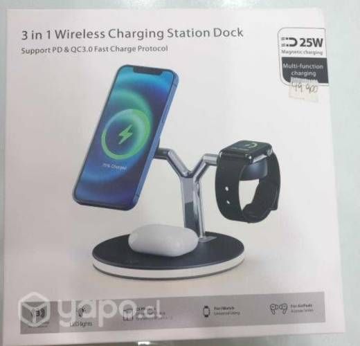 Base de carga inalambrica 3 en 1 de 25W,