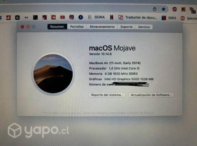 Macbook air 11 Early 2014 Intelcore I5, 4Gb Ram