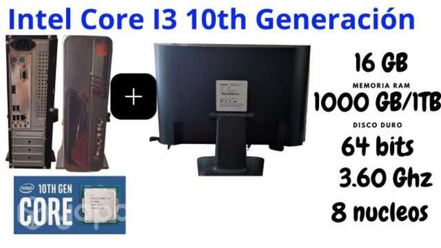 Computadora Pc Intel I3-10100, 8 cpu, 16 Gb RAM