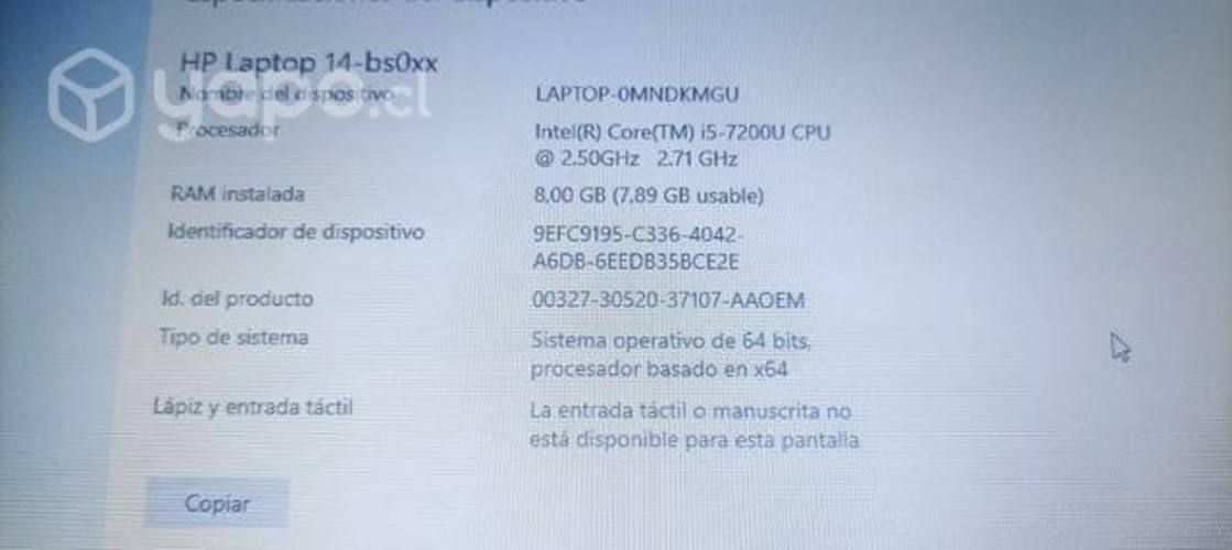 Laptop hp Intel i5 7200u, con su cargador