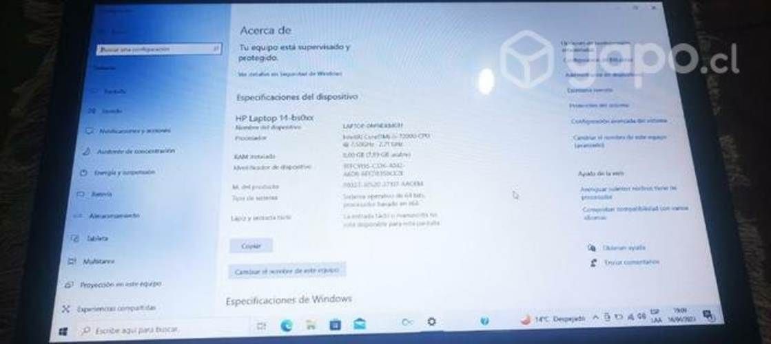 Laptop hp Intel i5 7200u, con su cargador