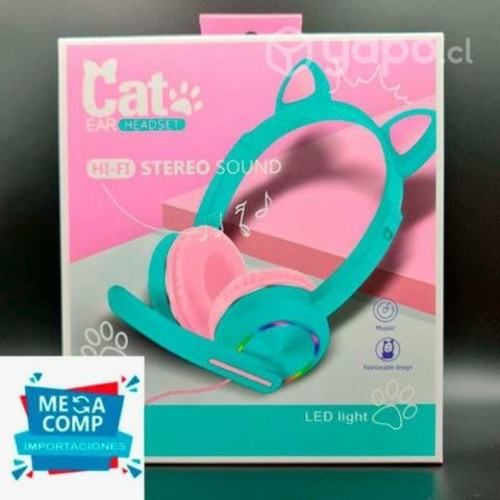 Audifonos gamer luz LED1 gatito cable 1,20 mt 3,5