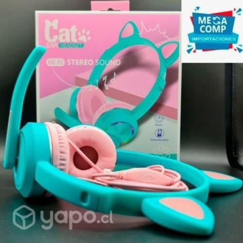 Audifonos gamer luz LED1 gatito cable 1,20 mt 3,5