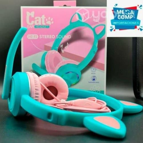Audifonos gamer luz LED1 gatito cable 1,20 mt 3,5