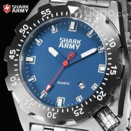 Reloj Shark Army luminoso 10 ATM azul surf militar