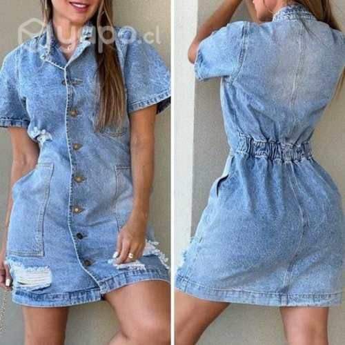 Vestido denim colombiano, tela rígida