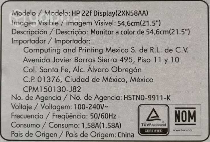 Monitor HP 22F, 21.5