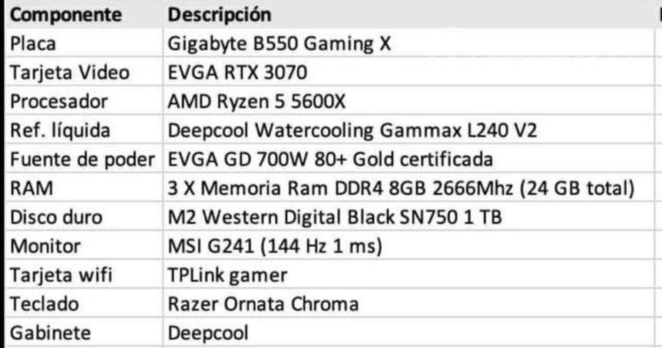 PC Gamer media alta RTX 3070 + Monitor MSI 144hz