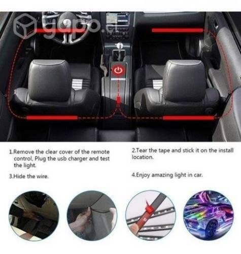 Kit 4 Luces Led Interior Auto 12v Multicolor Senso