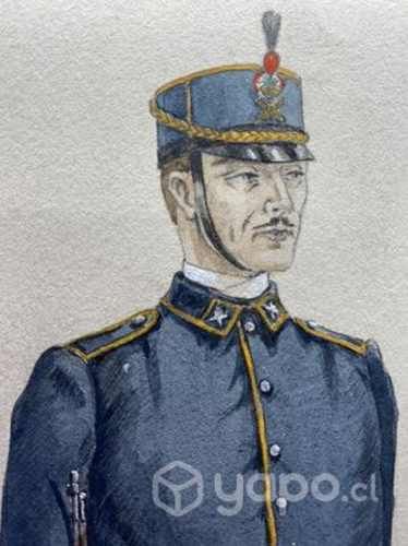 Antigua acuarela Hugo Pericoli dibujo militar