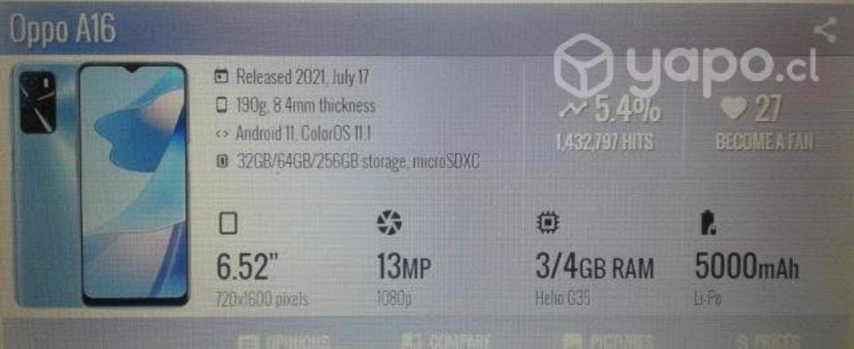 Celular Oppo A16 Sellado