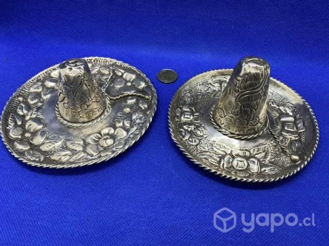 Antiguo par de sombreros mexicanos Plata sellada