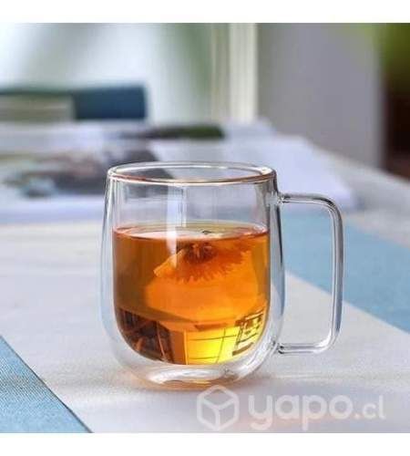 Pack 2 Tazas Doble Pared Vidrio 250ml Cafe Te Capu