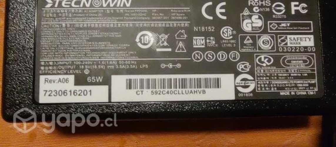 Cargador para Hp 18.5v 3.5a 65w Pta Amarilla