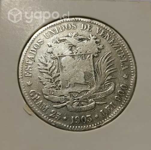 5 bolivares de plata 1903 Venezuela