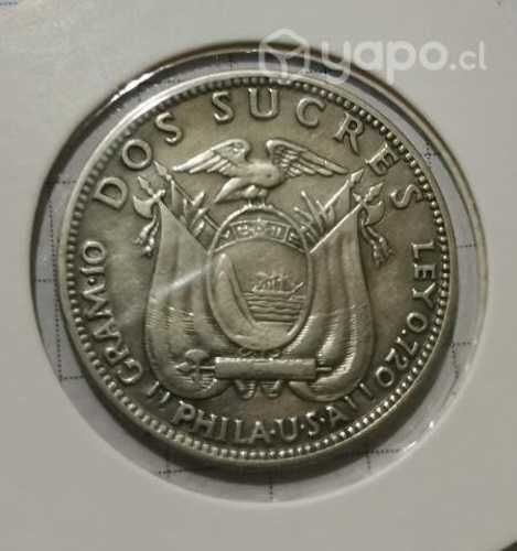 2 sucres ecuatorianos 1928 de plata