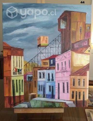 Cuadro al oleo. Cerro Monjas Valparaiso